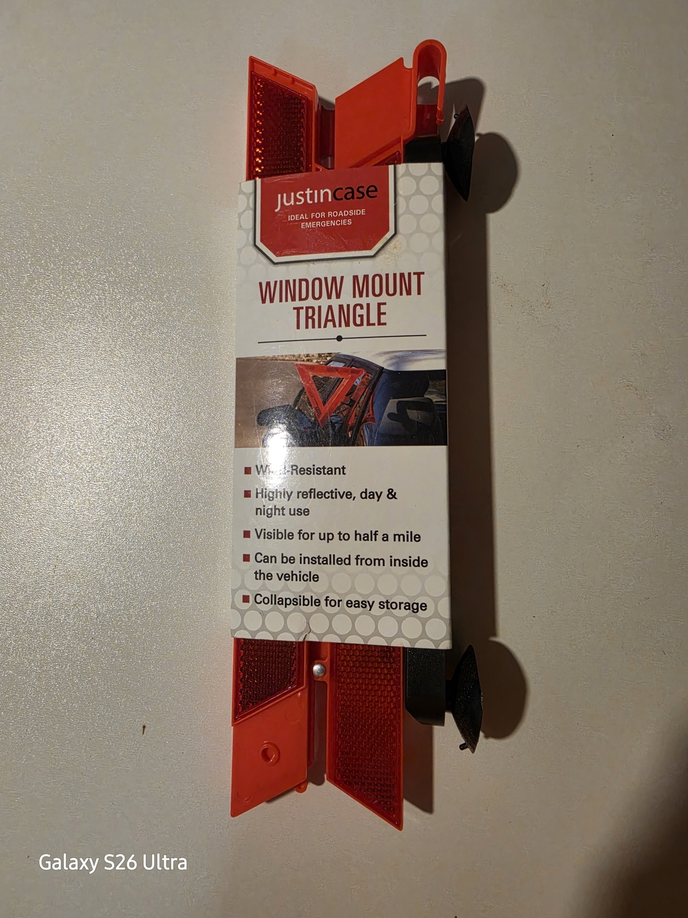 JustinCase" Window Mount Reflective Safety Triangle For Roadside Emergency NIP